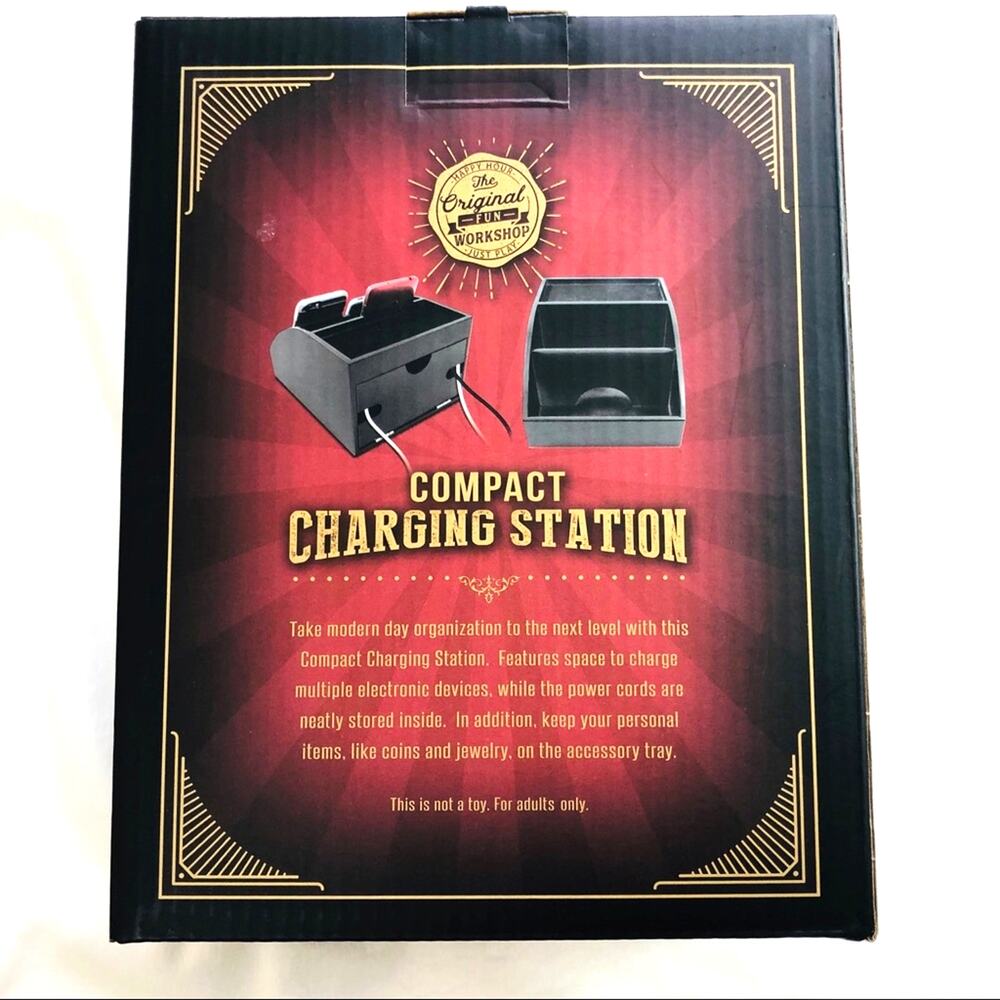 NIB Black Compact Charging Station Organize Multiple Devices HInged Back Panel - Picture 2 of 16